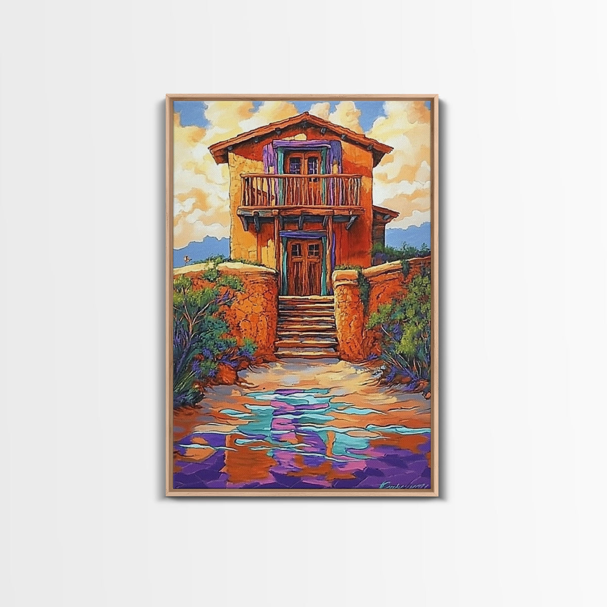 Adobe Desert, House, Framed Canvas Print, Rustic Southwest Wall Art, Earth Tone Adobe Home Decor, Boho Fall Art, Entryway Statement Piece