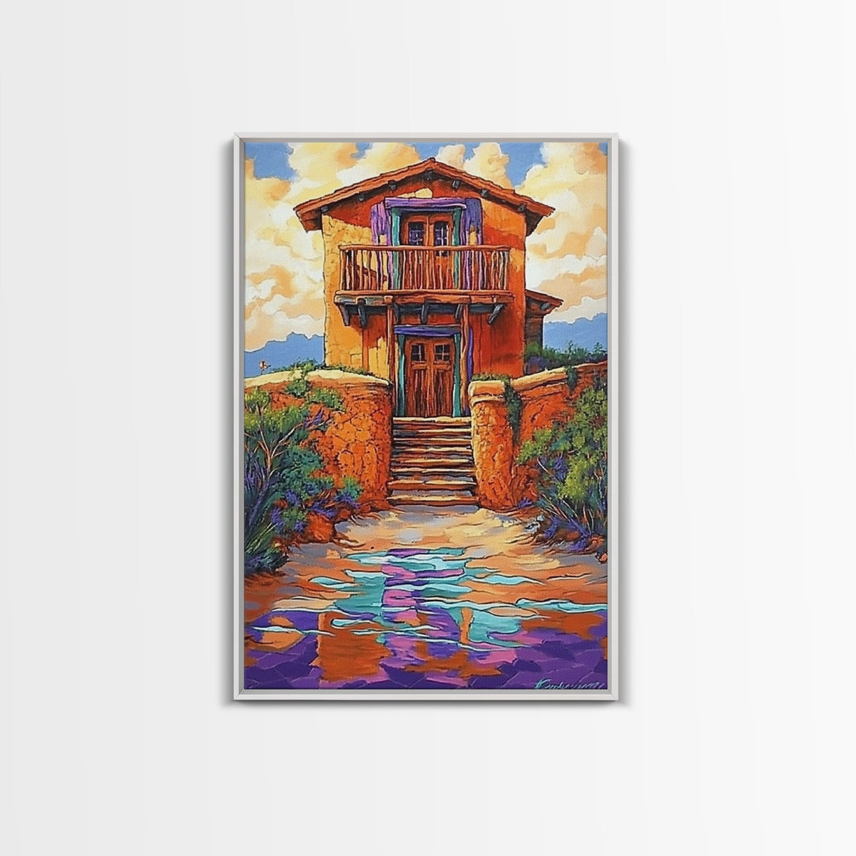 Adobe Desert, House, Framed Canvas Print, Rustic Southwest Wall Art, Earth Tone Adobe Home Decor, Boho Fall Art, Entryway Statement Piece