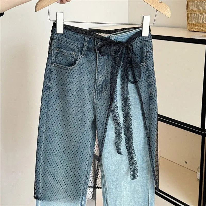 INS Blogger Lace Layered Gauze Skirt Y2k Streetwear Apron Wrap Skirt Lace Up Matching Pants Spicy Girl Stacked Y2k Wrap Skirt