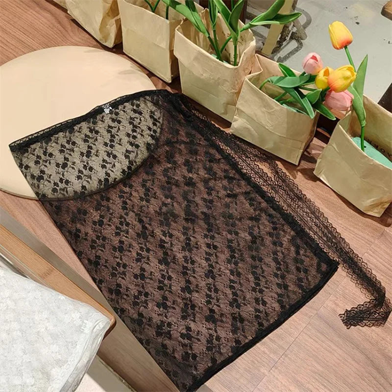 INS Blogger Lace Layered Gauze Skirt Y2k Streetwear Apron Wrap Skirt Lace Up Matching Pants Spicy Girl Stacked Y2k Wrap Skirt
