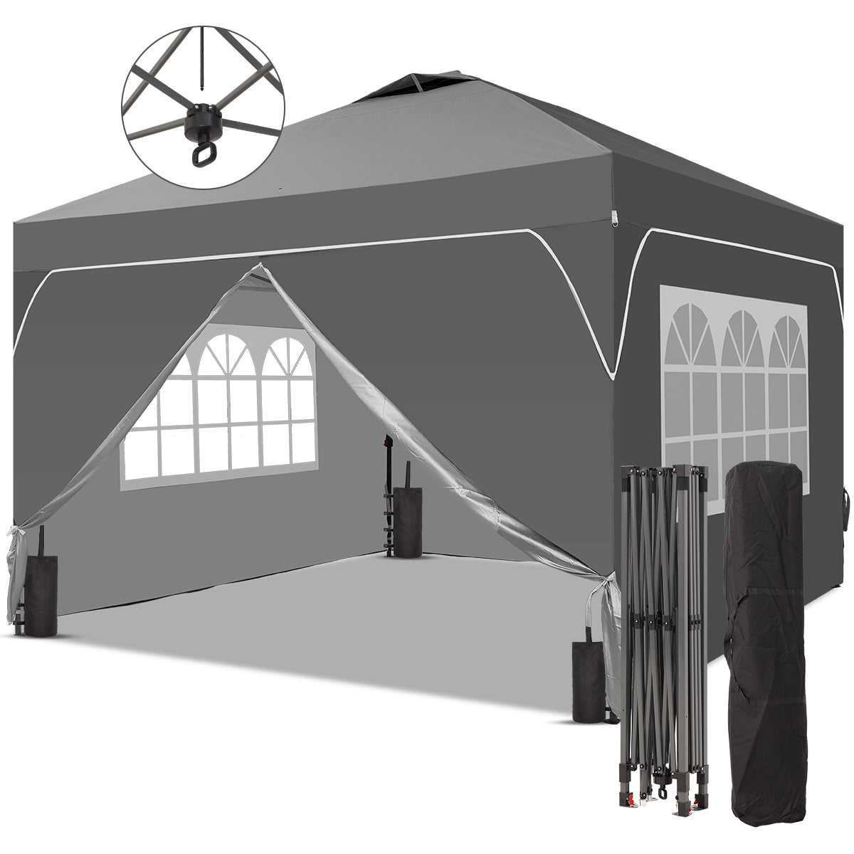 Ainfox 10ft x 10ft Pop Up Canopy Beach Tent with Four Removable Sidewalls for Events, Parties, Camping
