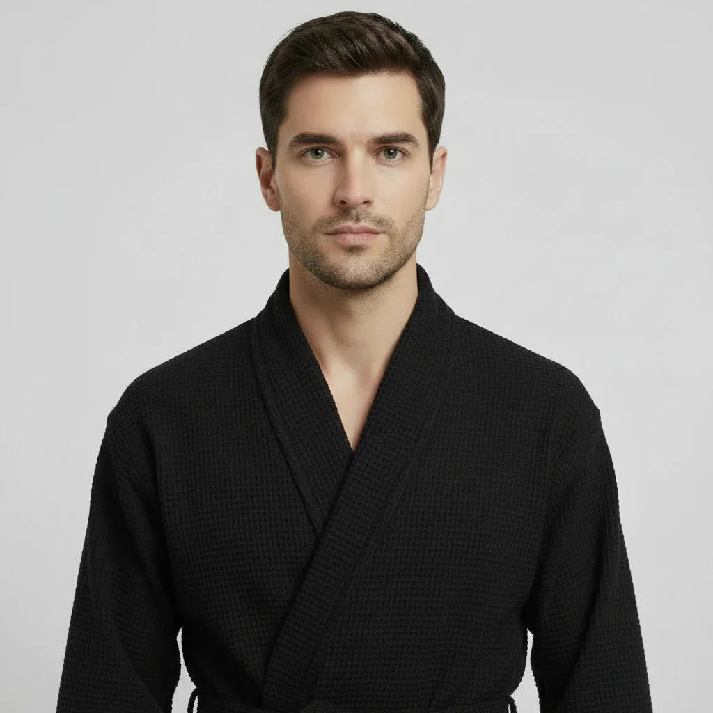 Waffle Spa Bathrobe for Men -  Absorbent, Lightweight