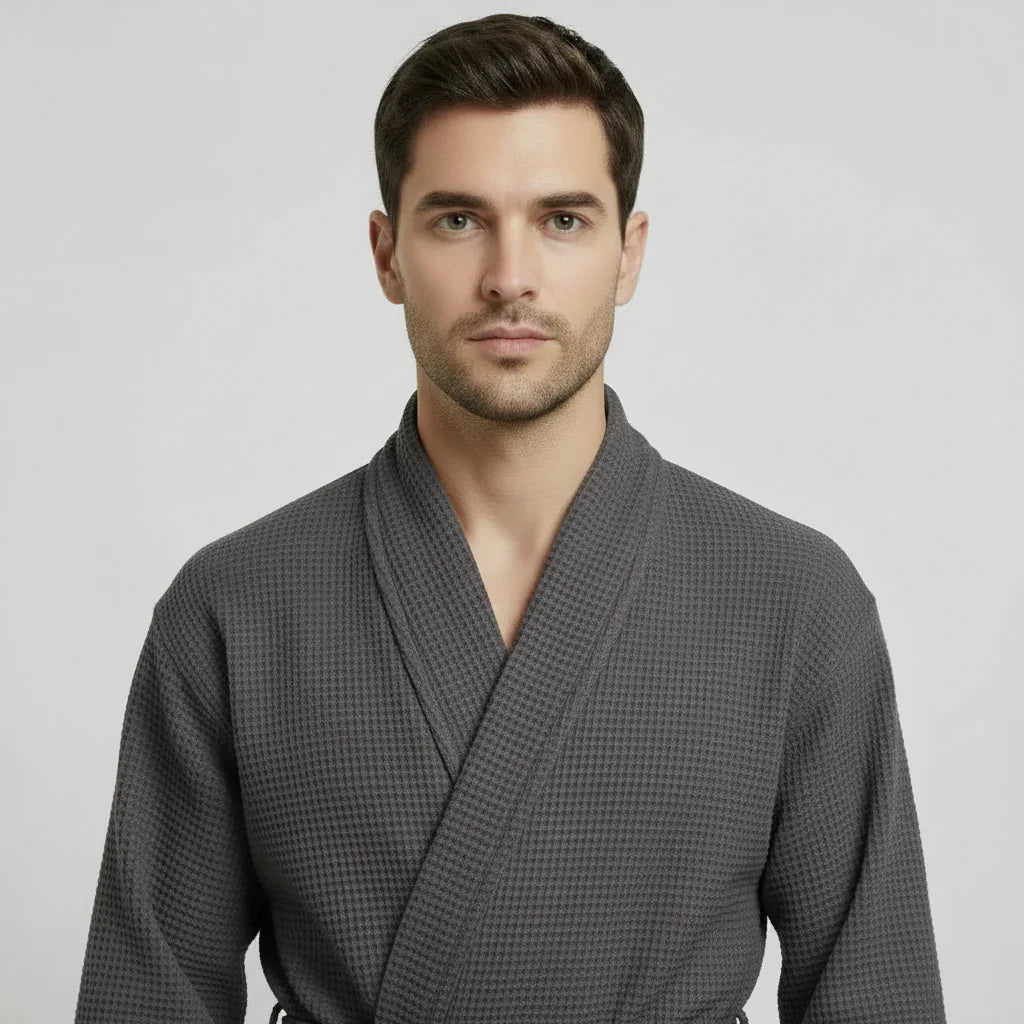 Waffle Spa Bathrobe for Men -  Absorbent, Lightweight