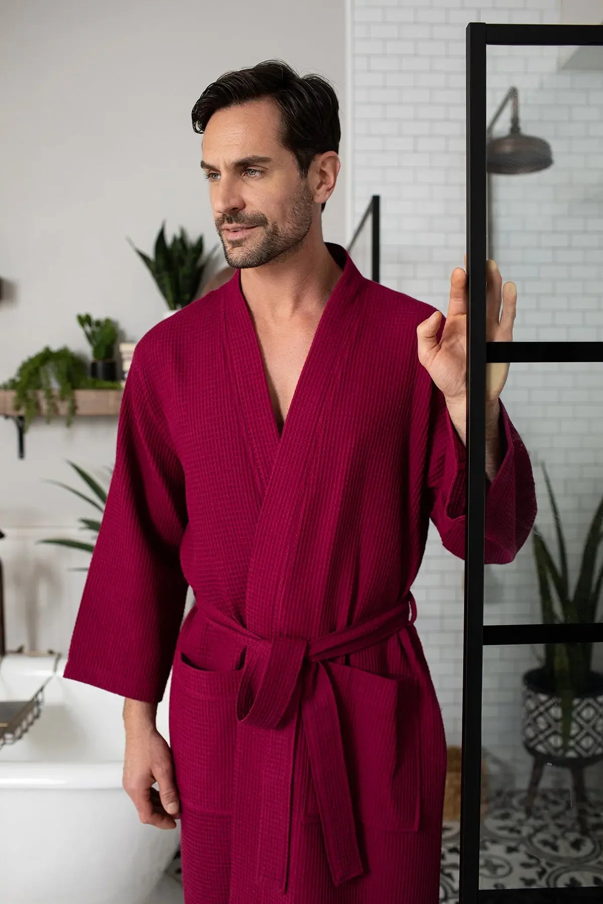 Waffle Spa Bathrobe for Men -  Absorbent, Lightweight